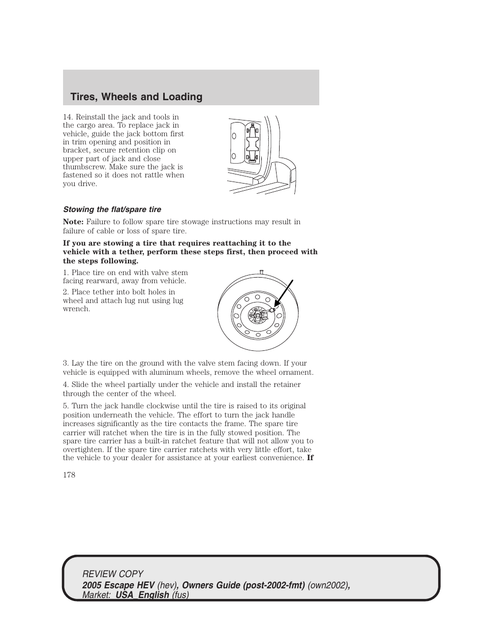 Tires, wheels and loading | FORD 2005 Escape Hybrid v.1 User Manual | Page 178 / 328