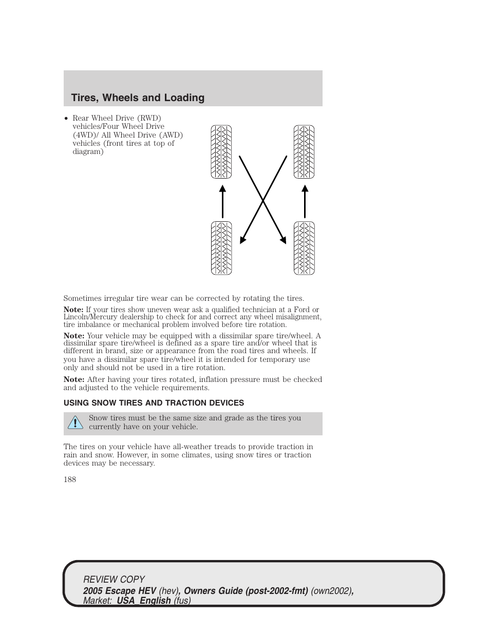 Tires, wheels and loading | FORD 2005 Escape Hybrid v.1 User Manual | Page 188 / 328