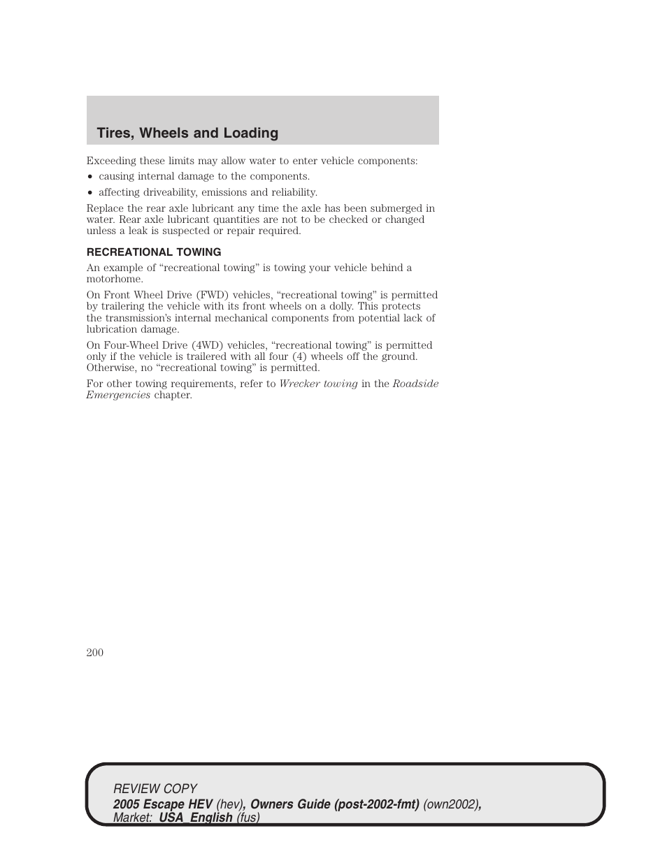 Tires, wheels and loading | FORD 2005 Escape Hybrid v.1 User Manual | Page 200 / 328