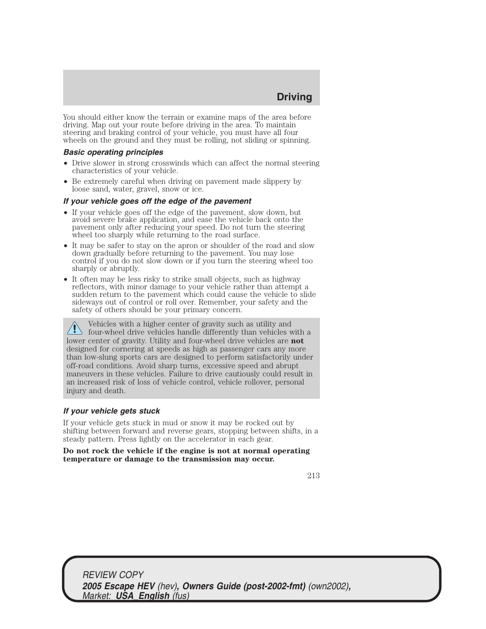 Driving | FORD 2005 Escape Hybrid v.1 User Manual | Page 213 / 328