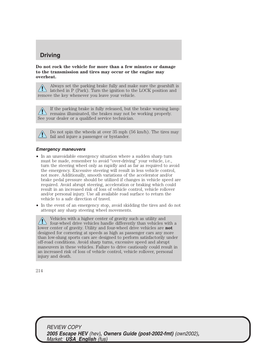 Driving | FORD 2005 Escape Hybrid v.1 User Manual | Page 214 / 328