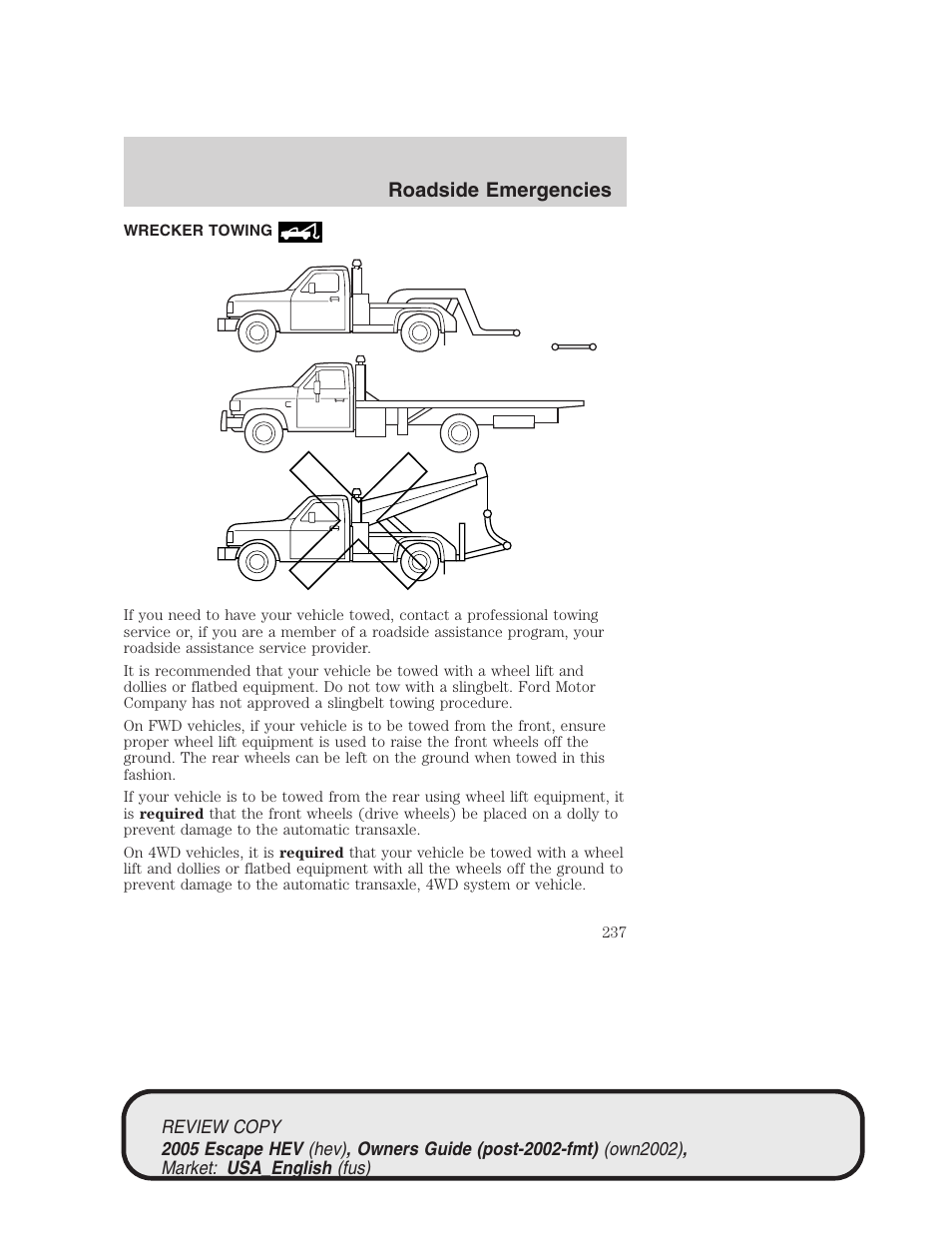 Roadside emergencies | FORD 2005 Escape Hybrid v.1 User Manual | Page 237 / 328