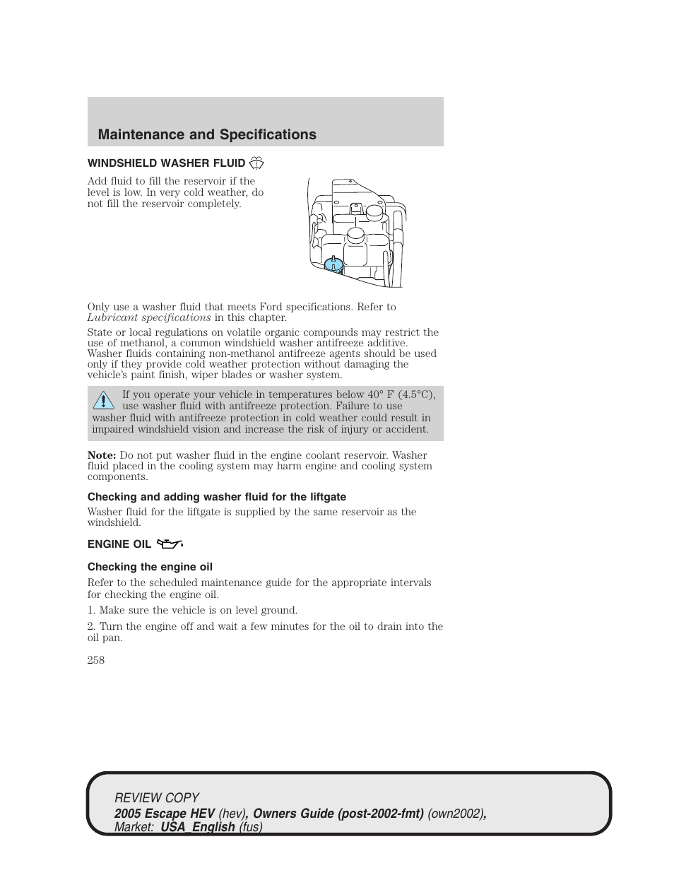 Maintenance and specifications | FORD 2005 Escape Hybrid v.1 User Manual | Page 258 / 328