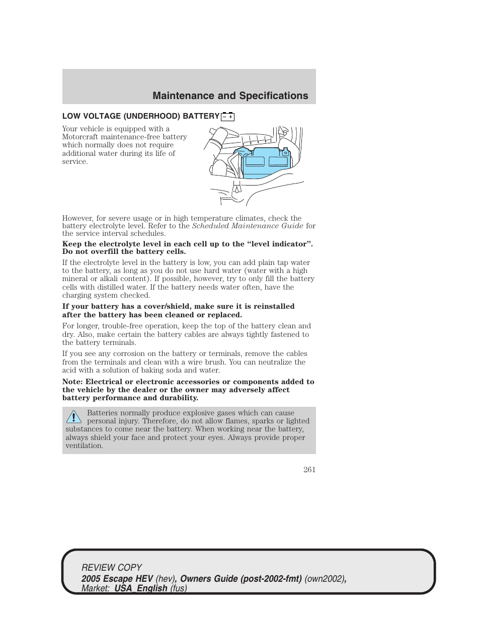 Maintenance and specifications | FORD 2005 Escape Hybrid v.1 User Manual | Page 261 / 328
