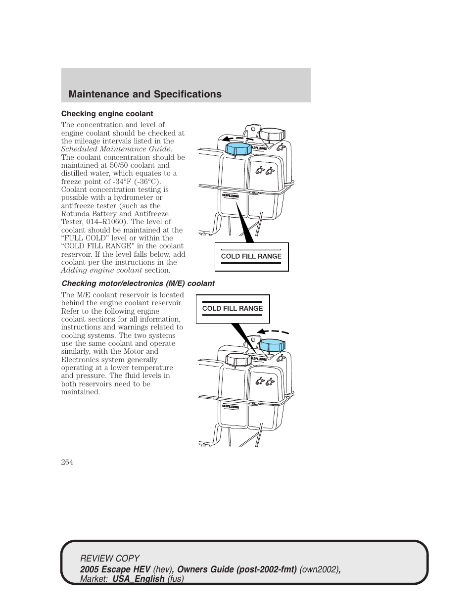 Maintenance and specifications | FORD 2005 Escape Hybrid v.1 User Manual | Page 264 / 328