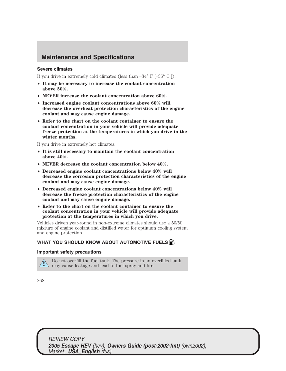 Maintenance and specifications | FORD 2005 Escape Hybrid v.1 User Manual | Page 268 / 328