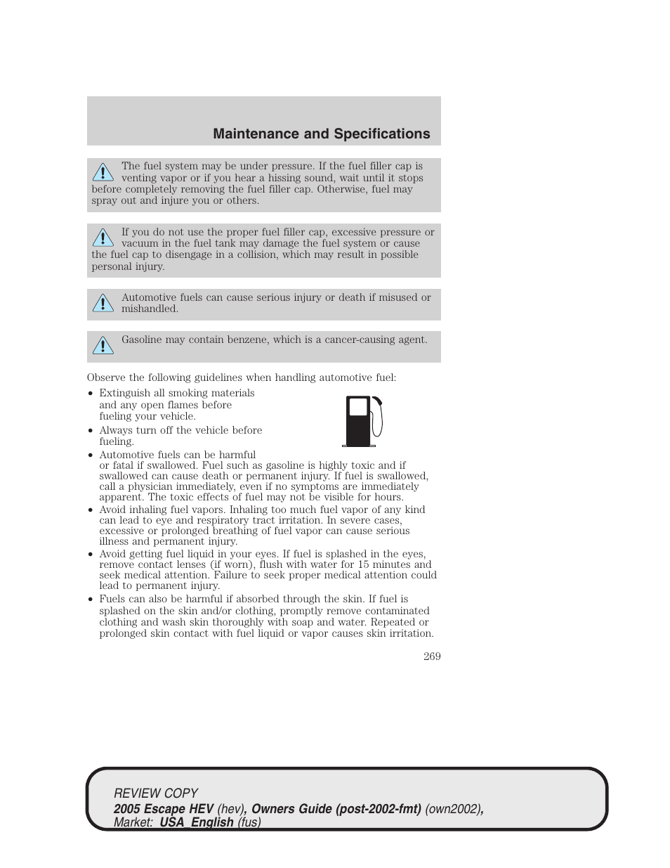 Maintenance and specifications | FORD 2005 Escape Hybrid v.1 User Manual | Page 269 / 328