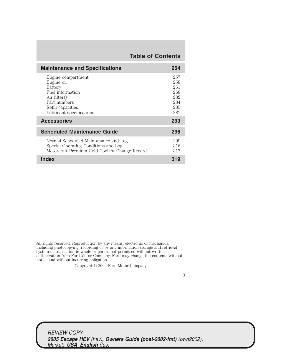 FORD 2005 Escape Hybrid v.1 User Manual | Page 3 / 328