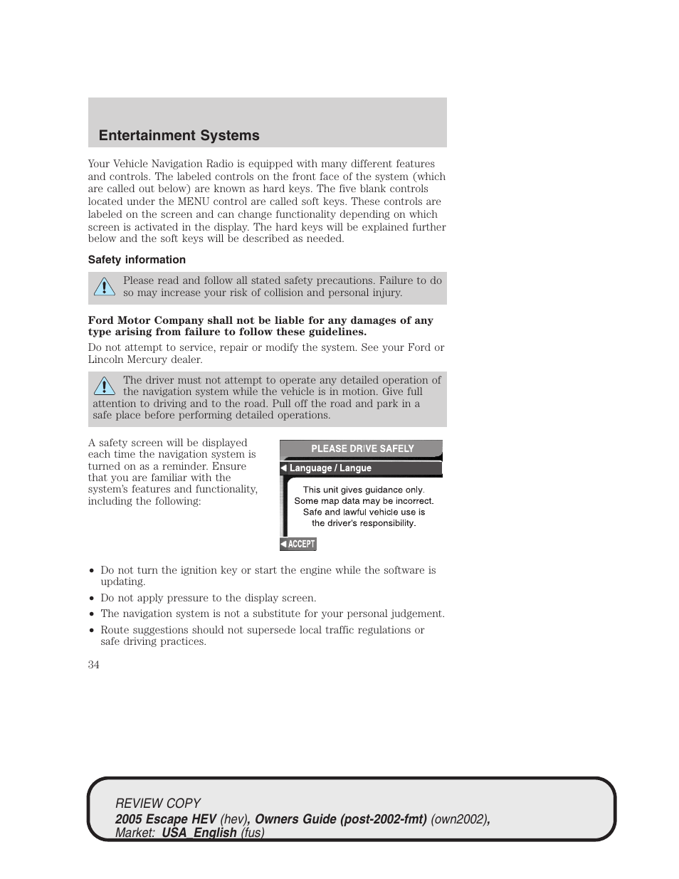 Entertainment systems | FORD 2005 Escape Hybrid v.1 User Manual | Page 34 / 328