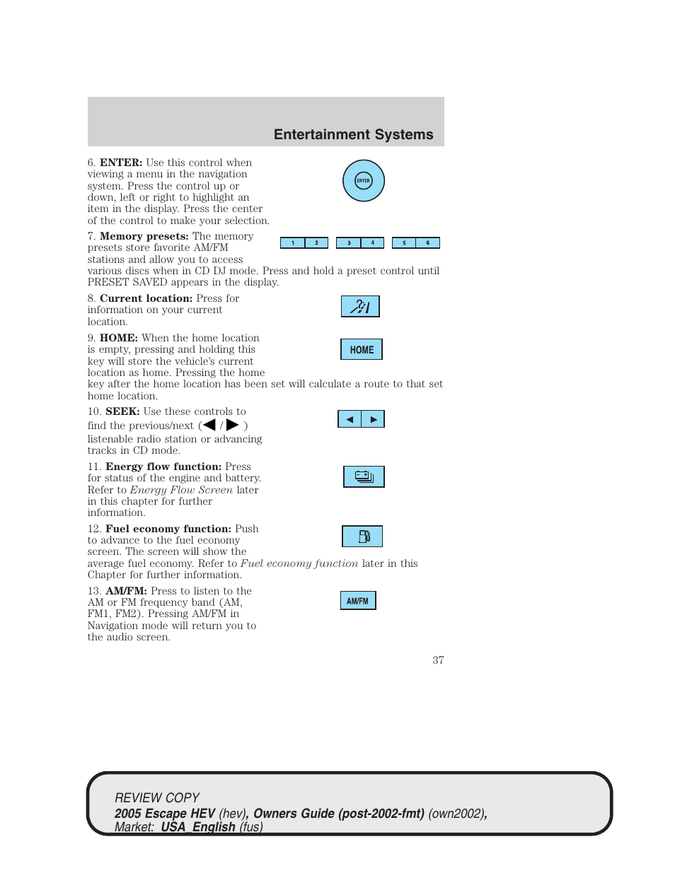 Entertainment systems | FORD 2005 Escape Hybrid v.1 User Manual | Page 37 / 328