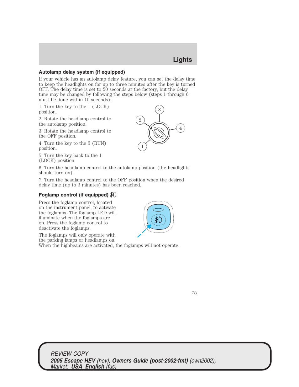 Lights | FORD 2005 Escape Hybrid v.1 User Manual | Page 75 / 328