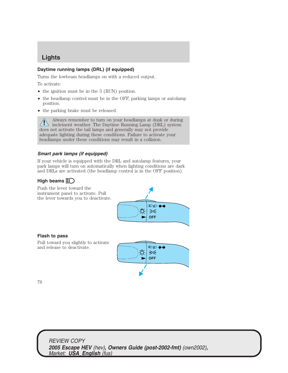 Lights | FORD 2005 Escape Hybrid v.1 User Manual | Page 76 / 328