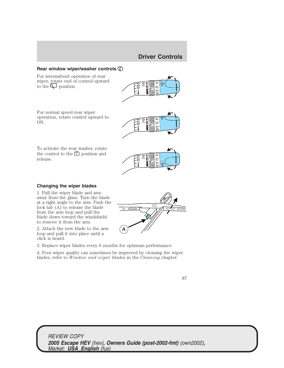 Driver controls | FORD 2005 Escape Hybrid v.1 User Manual | Page 87 / 328