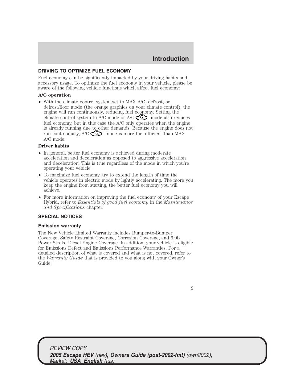 Introduction | FORD 2005 Escape Hybrid v.1 User Manual | Page 9 / 328