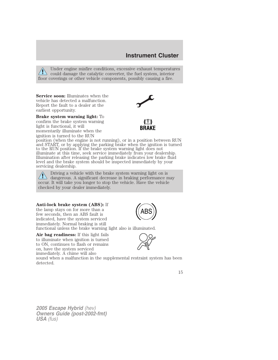 FORD 2005 Escape Hybrid v.2 User Manual | Page 15 / 328