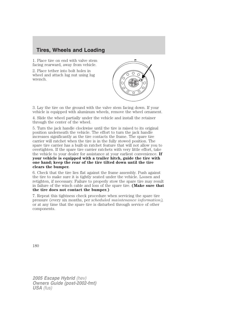 Tires, wheels and loading | FORD 2005 Escape Hybrid v.2 User Manual | Page 180 / 328