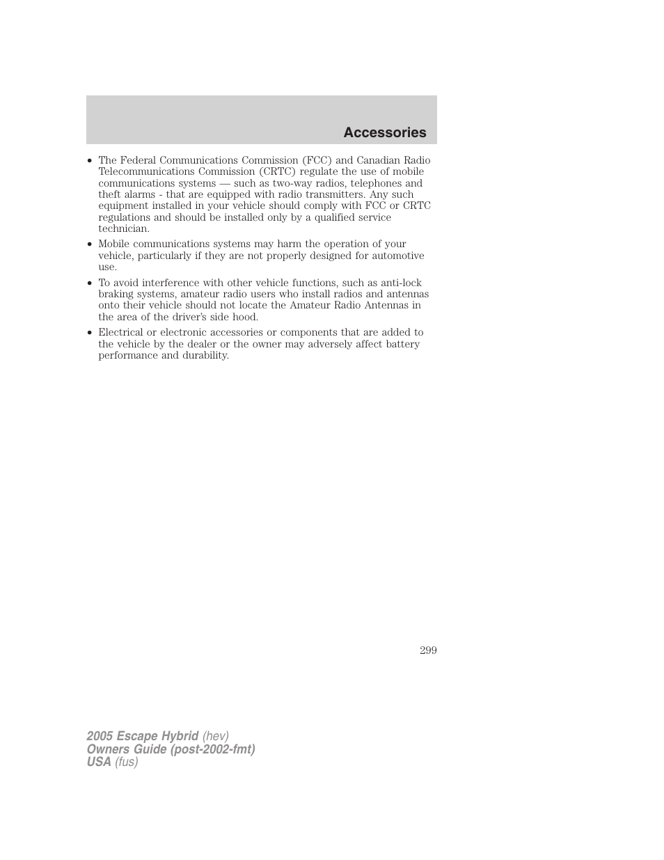 Accessories | FORD 2005 Escape Hybrid v.2 User Manual | Page 299 / 328