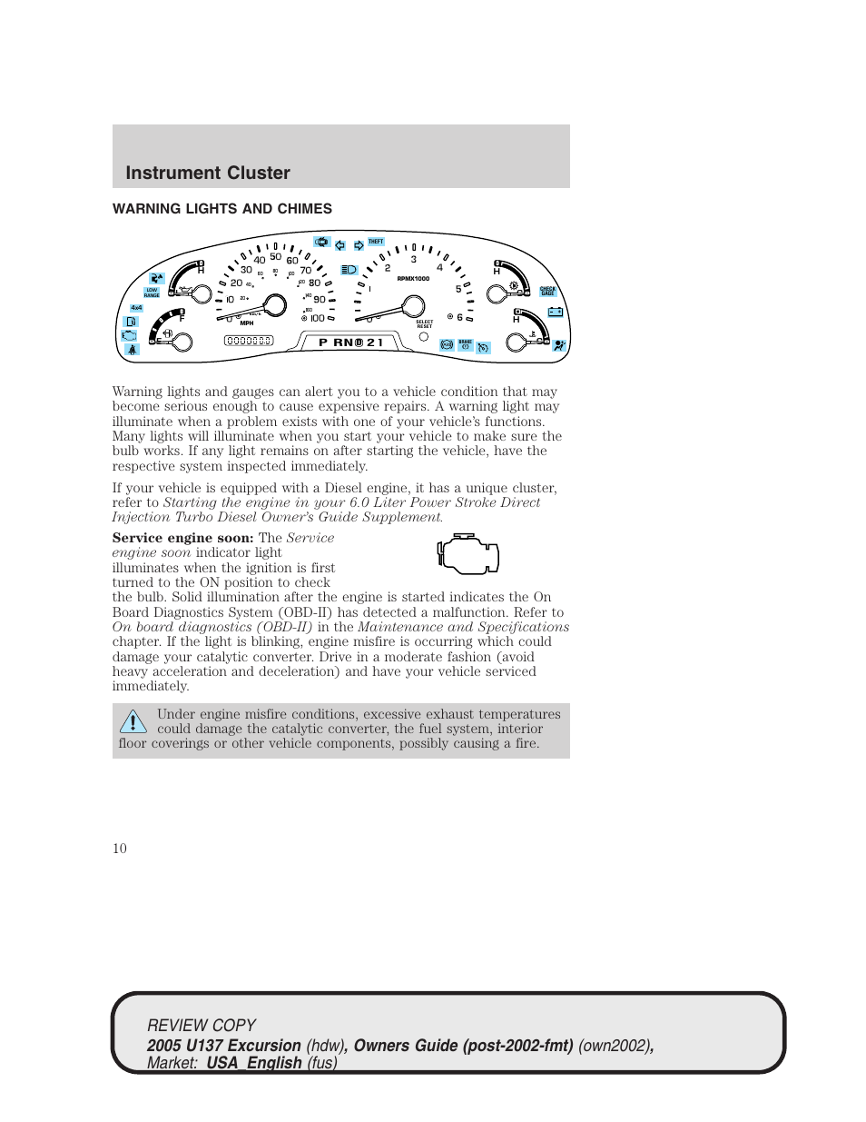 Instrument cluster | FORD 2005 Excursion v.1 User Manual | Page 10 / 280