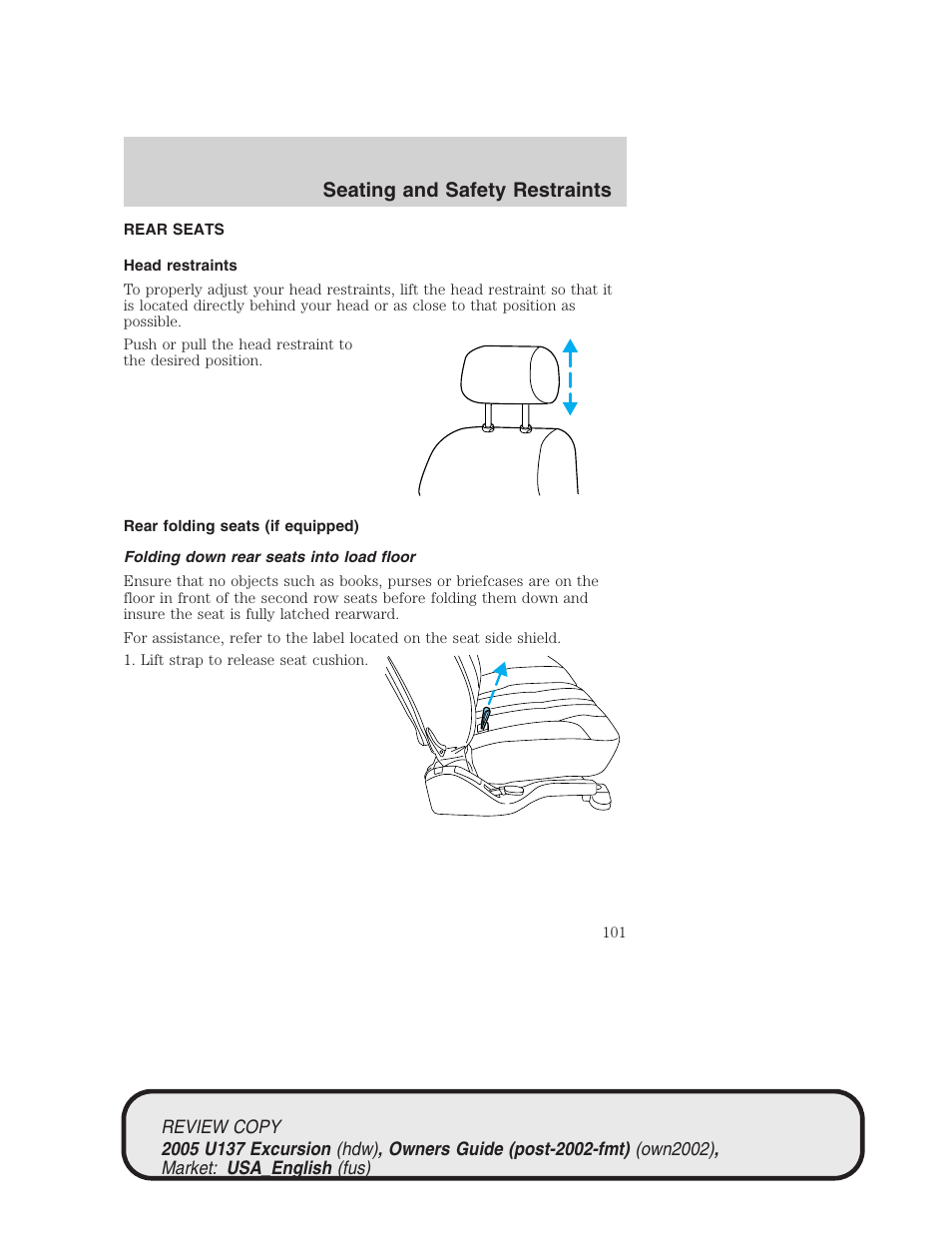 Seating and safety restraints | FORD 2005 Excursion v.1 User Manual | Page 101 / 280