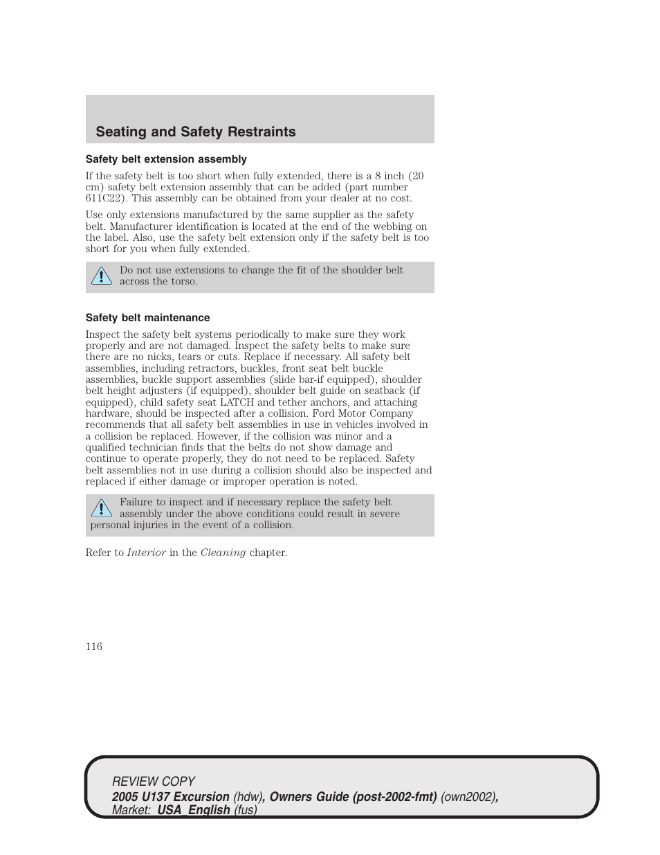 Seating and safety restraints | FORD 2005 Excursion v.1 User Manual | Page 116 / 280