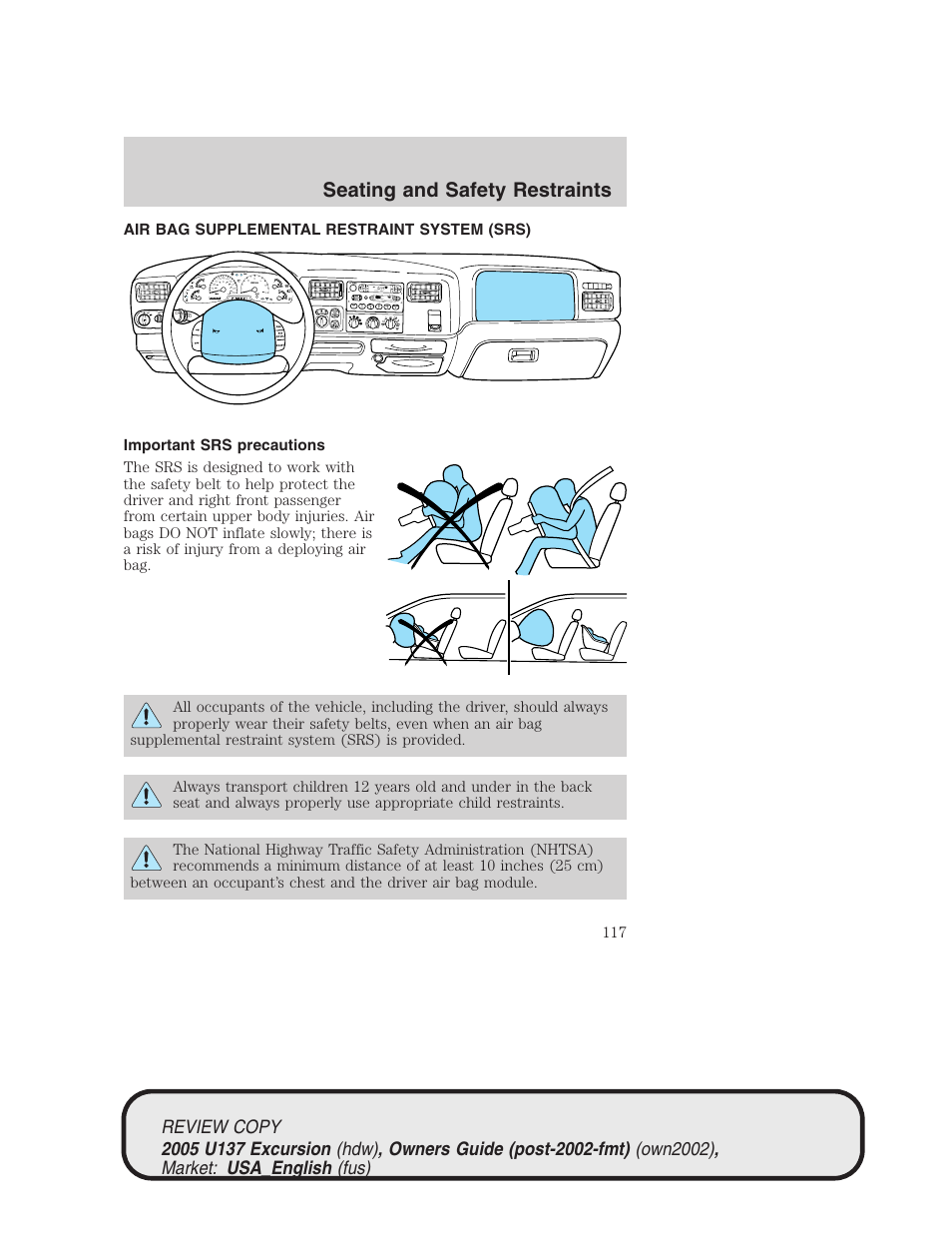 Seating and safety restraints | FORD 2005 Excursion v.1 User Manual | Page 117 / 280