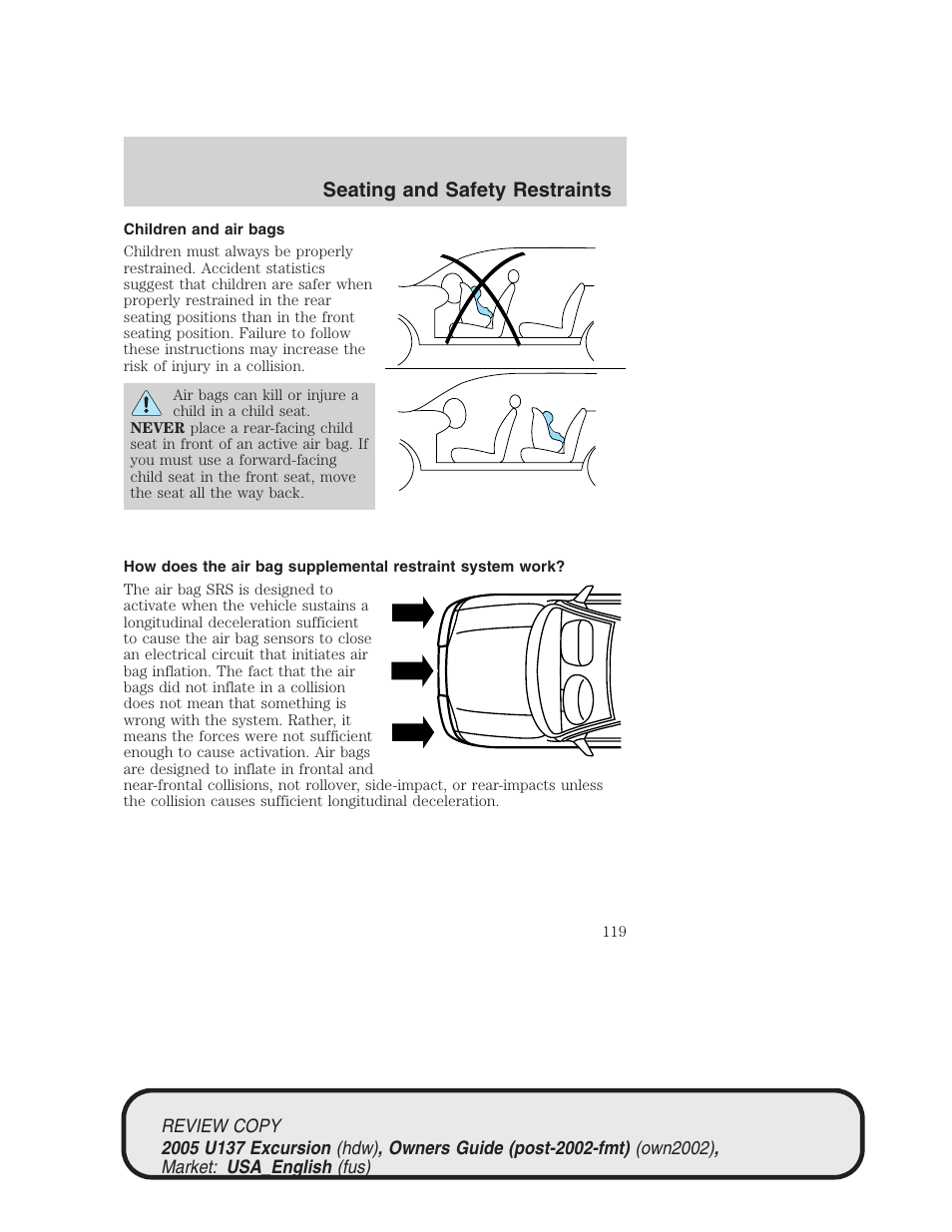 Seating and safety restraints | FORD 2005 Excursion v.1 User Manual | Page 119 / 280