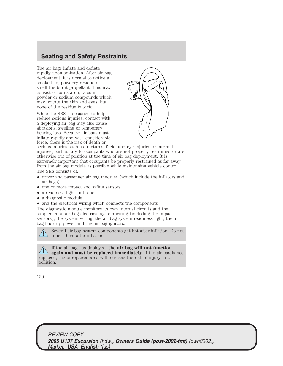 Seating and safety restraints | FORD 2005 Excursion v.1 User Manual | Page 120 / 280