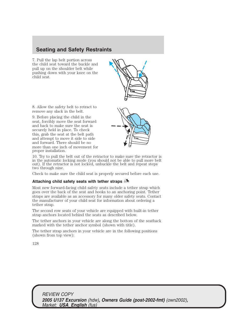 Seating and safety restraints | FORD 2005 Excursion v.1 User Manual | Page 128 / 280