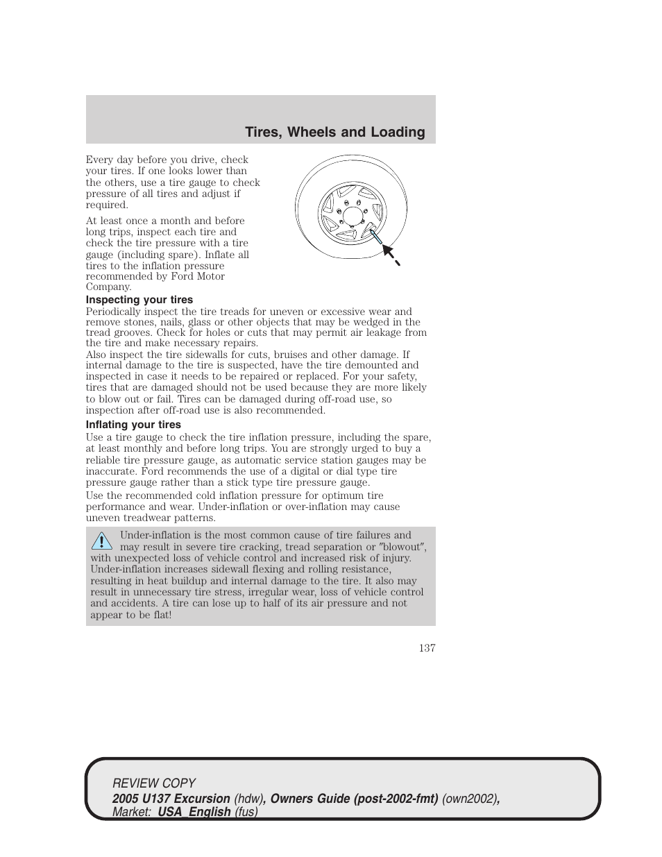 Tires, wheels and loading | FORD 2005 Excursion v.1 User Manual | Page 137 / 280