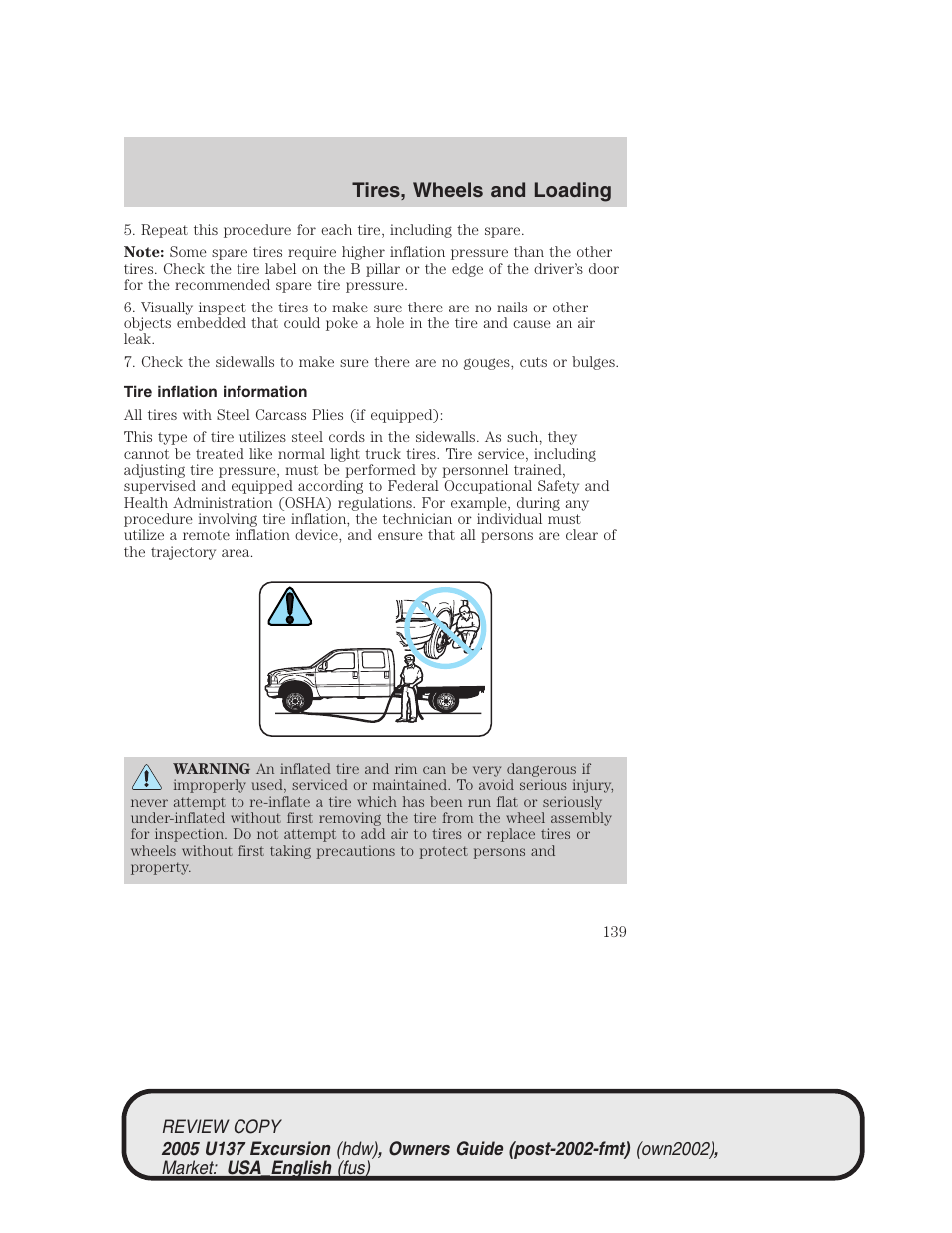 Tires, wheels and loading | FORD 2005 Excursion v.1 User Manual | Page 139 / 280