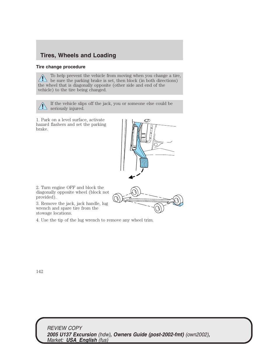 Tires, wheels and loading | FORD 2005 Excursion v.1 User Manual | Page 142 / 280