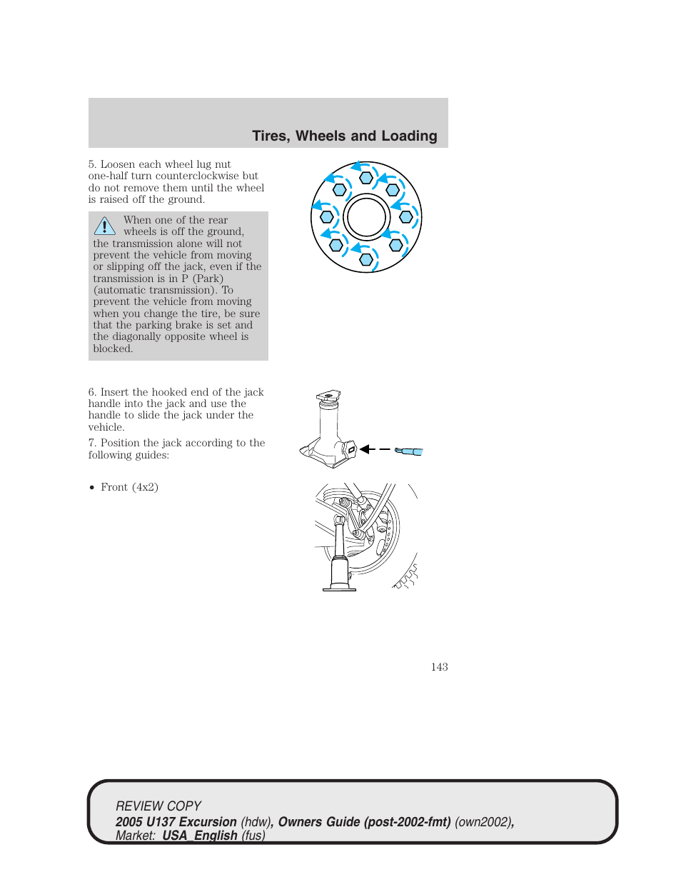 Tires, wheels and loading | FORD 2005 Excursion v.1 User Manual | Page 143 / 280