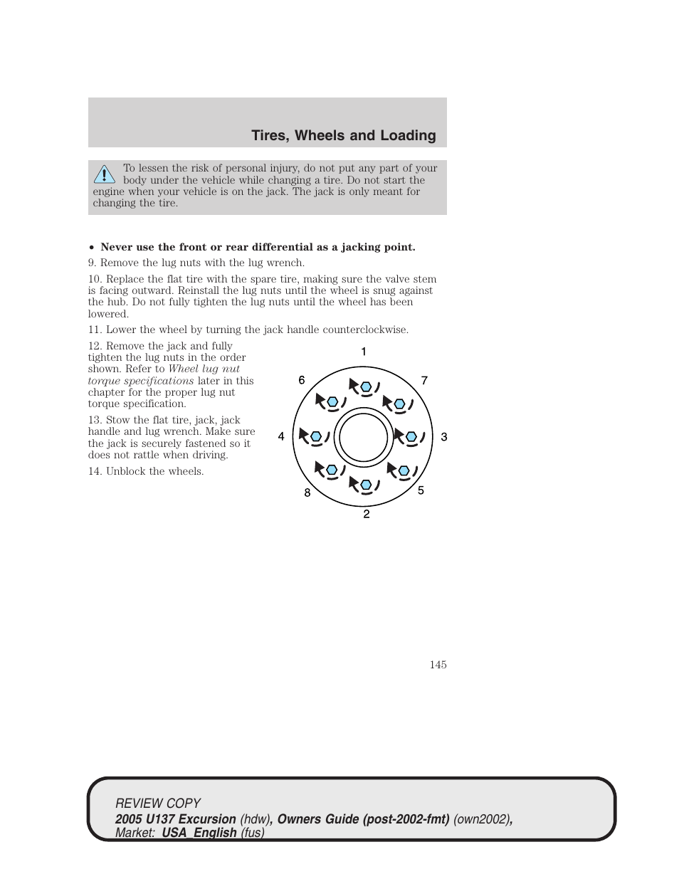 Tires, wheels and loading | FORD 2005 Excursion v.1 User Manual | Page 145 / 280