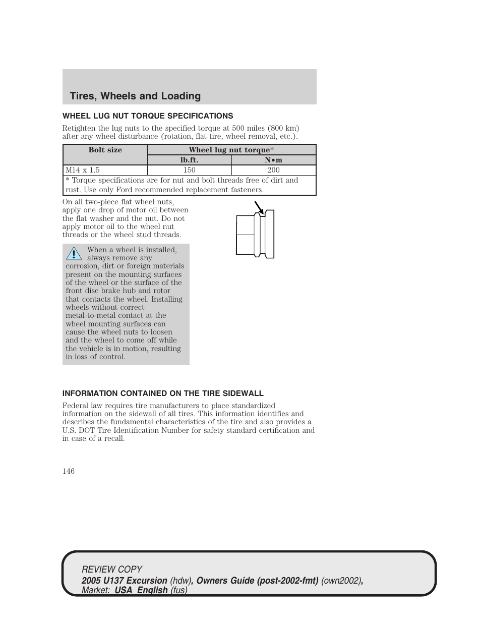 Tires, wheels and loading | FORD 2005 Excursion v.1 User Manual | Page 146 / 280