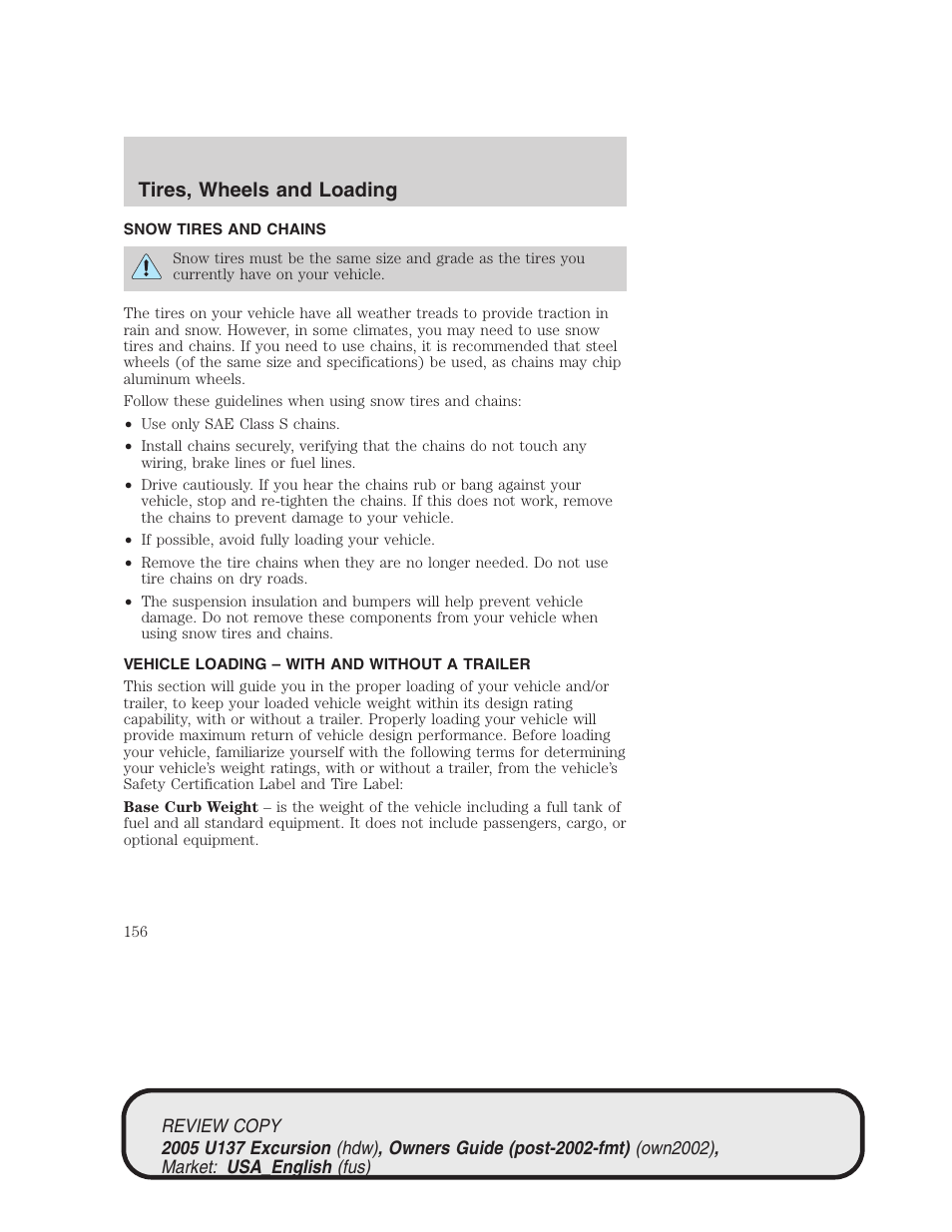 Tires, wheels and loading | FORD 2005 Excursion v.1 User Manual | Page 156 / 280