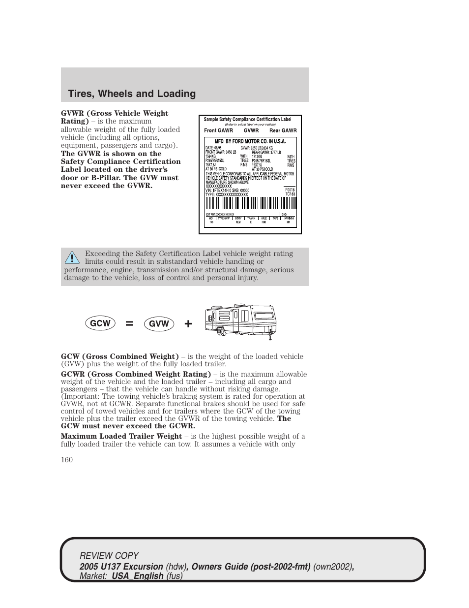 Tires, wheels and loading | FORD 2005 Excursion v.1 User Manual | Page 160 / 280