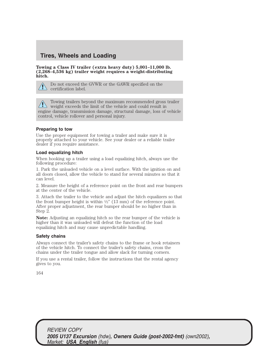 Tires, wheels and loading | FORD 2005 Excursion v.1 User Manual | Page 164 / 280