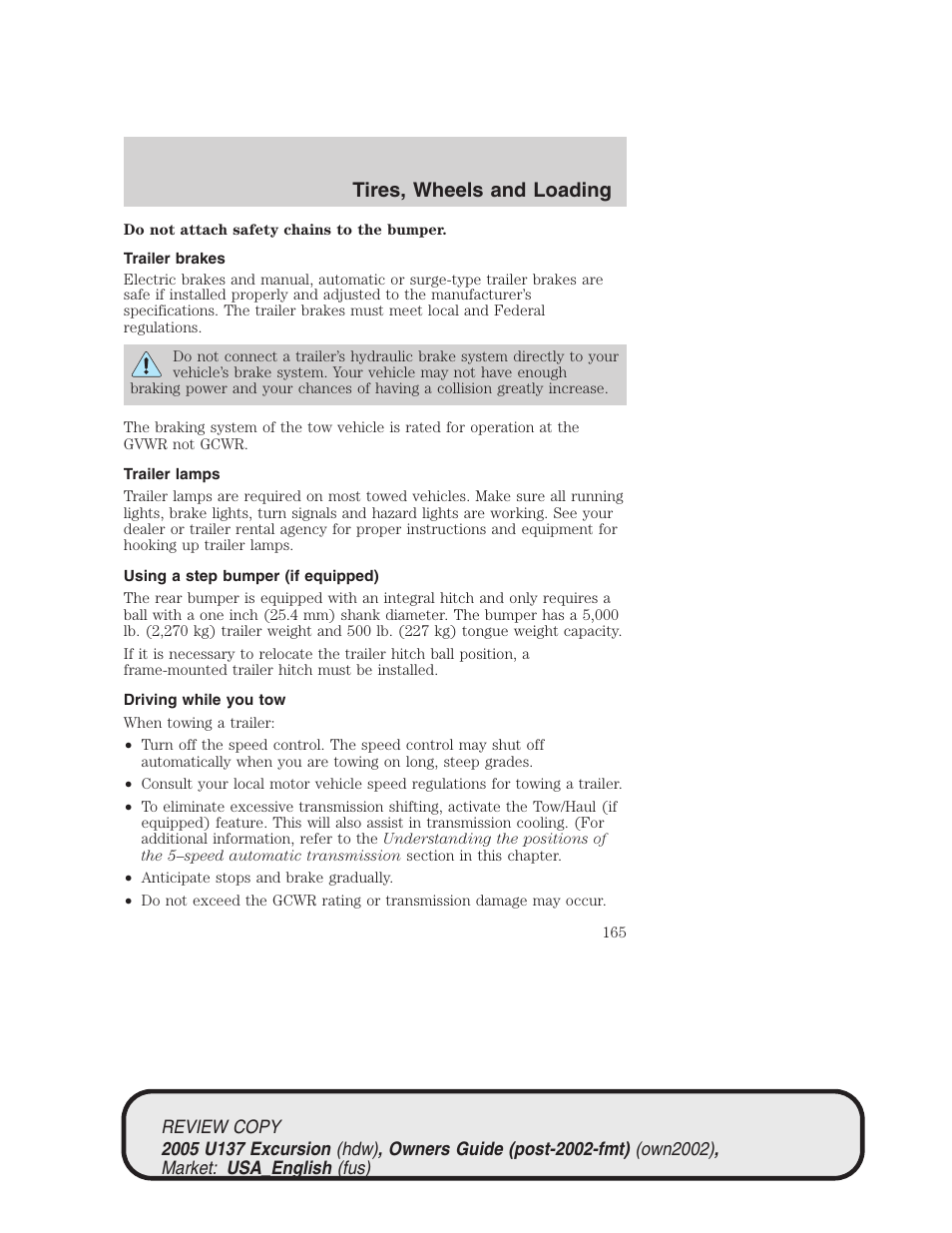 Tires, wheels and loading | FORD 2005 Excursion v.1 User Manual | Page 165 / 280