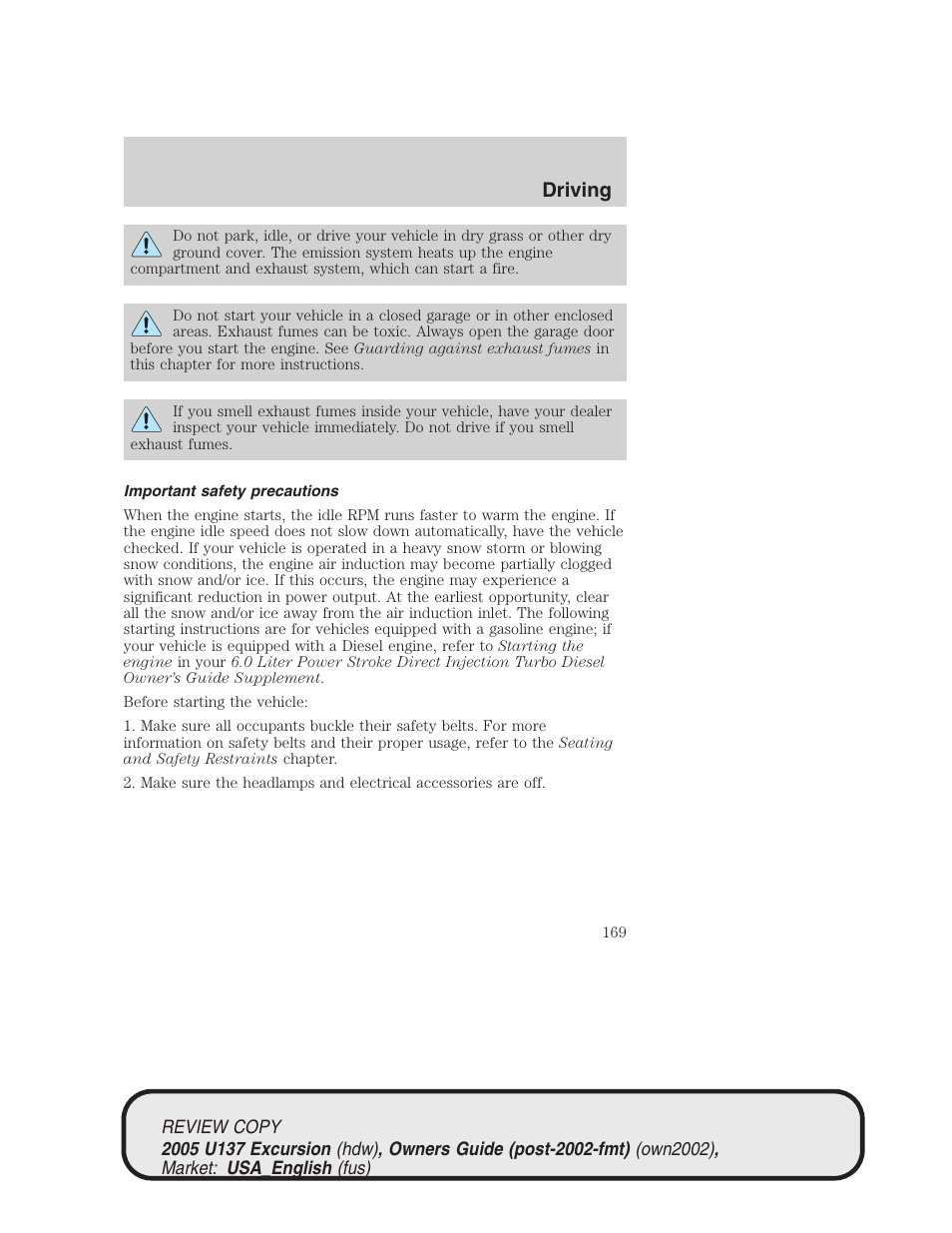 Driving | FORD 2005 Excursion v.1 User Manual | Page 169 / 280