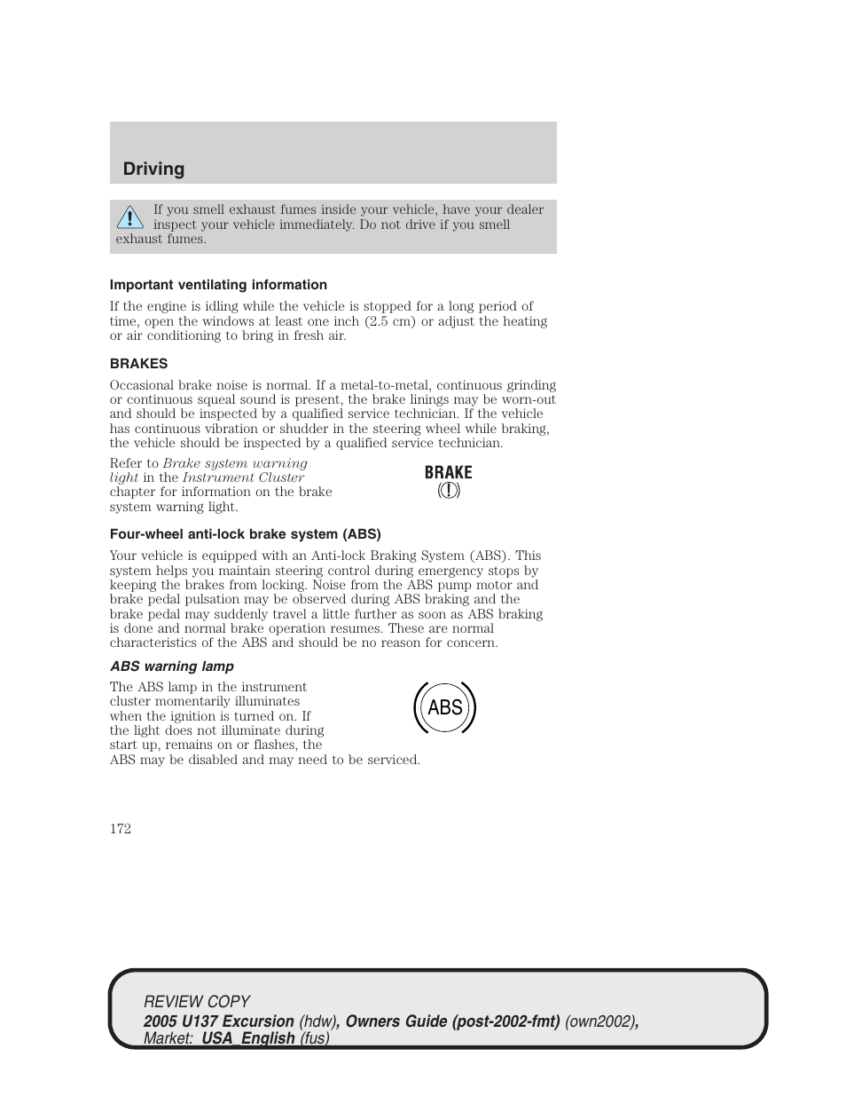 Driving | FORD 2005 Excursion v.1 User Manual | Page 172 / 280