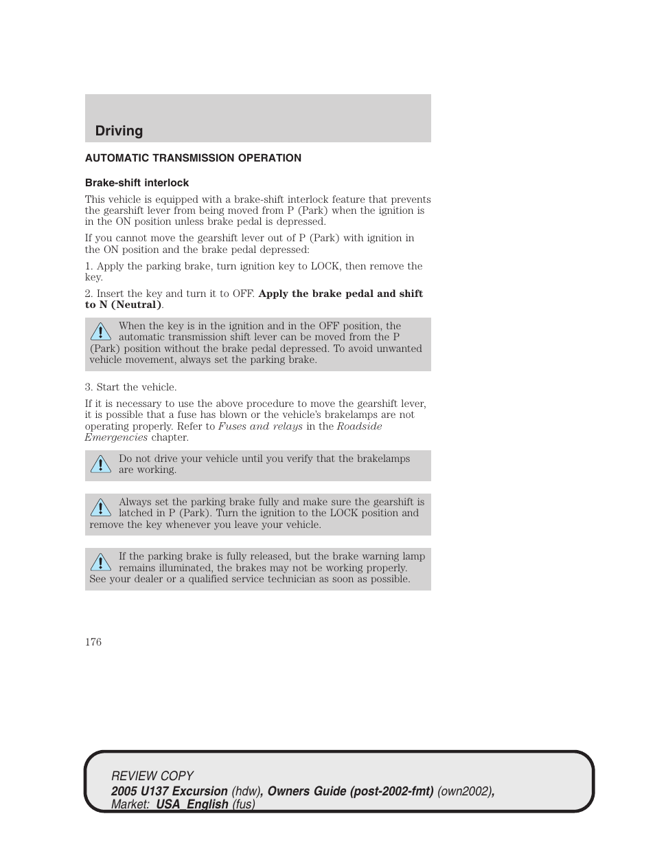 Driving | FORD 2005 Excursion v.1 User Manual | Page 176 / 280