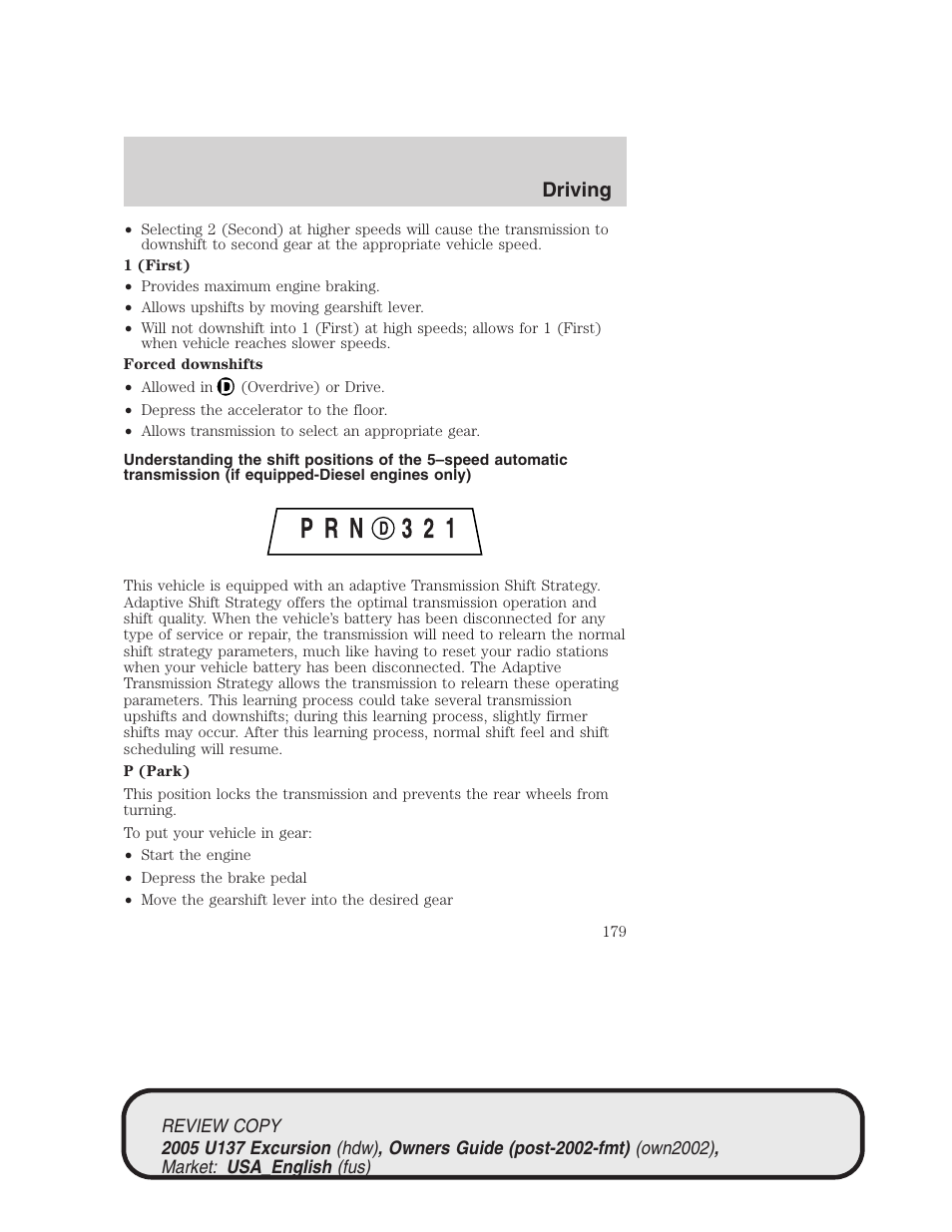 Driving | FORD 2005 Excursion v.1 User Manual | Page 179 / 280