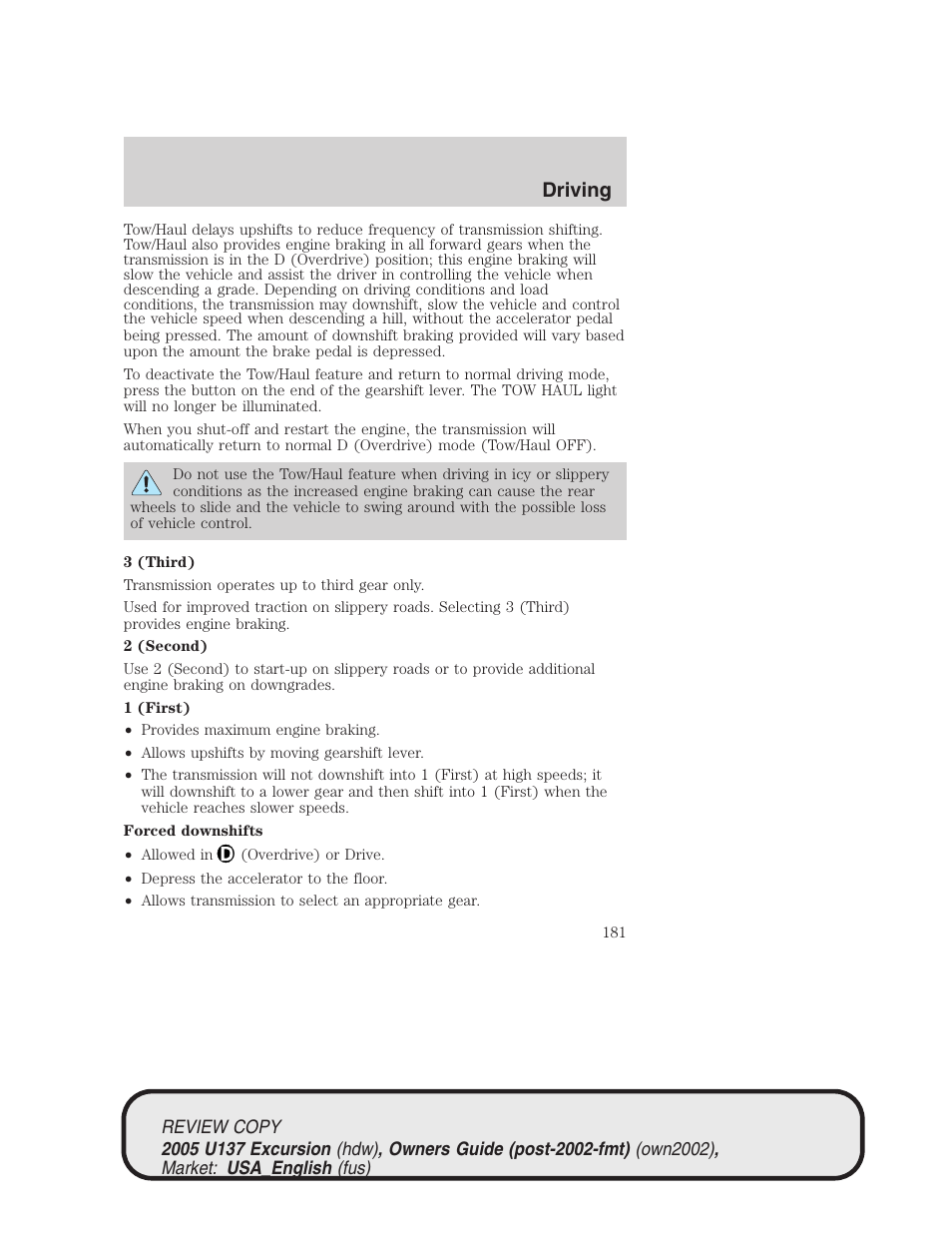 Driving | FORD 2005 Excursion v.1 User Manual | Page 181 / 280