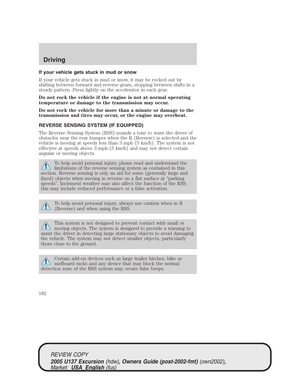 Driving | FORD 2005 Excursion v.1 User Manual | Page 182 / 280