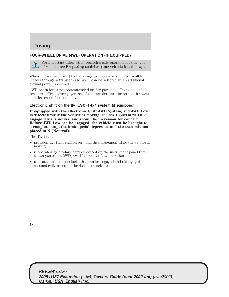 Driving | FORD 2005 Excursion v.1 User Manual | Page 184 / 280