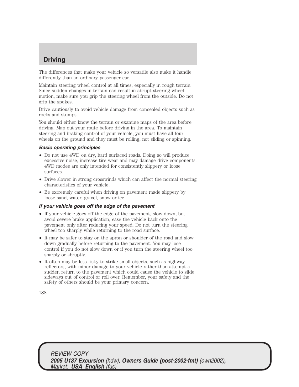 Driving | FORD 2005 Excursion v.1 User Manual | Page 188 / 280