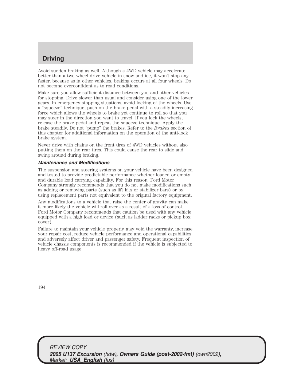 Driving | FORD 2005 Excursion v.1 User Manual | Page 194 / 280