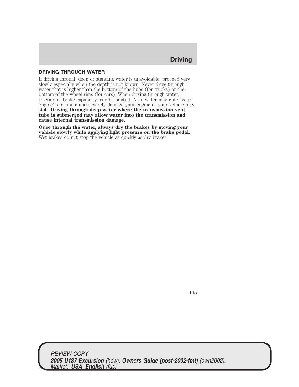 Driving | FORD 2005 Excursion v.1 User Manual | Page 195 / 280