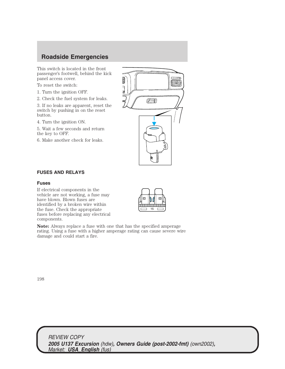 Roadside emergencies | FORD 2005 Excursion v.1 User Manual | Page 198 / 280