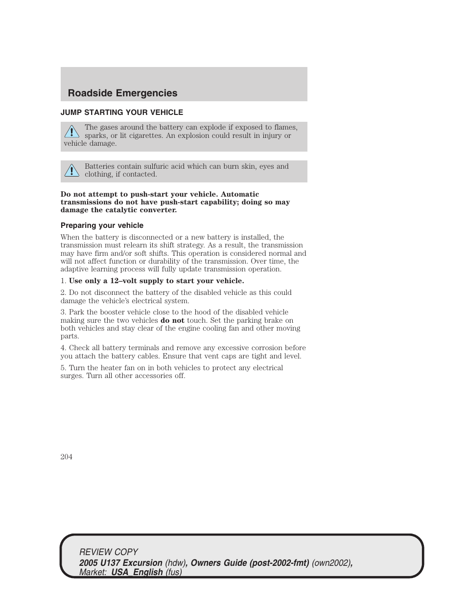 Roadside emergencies | FORD 2005 Excursion v.1 User Manual | Page 204 / 280